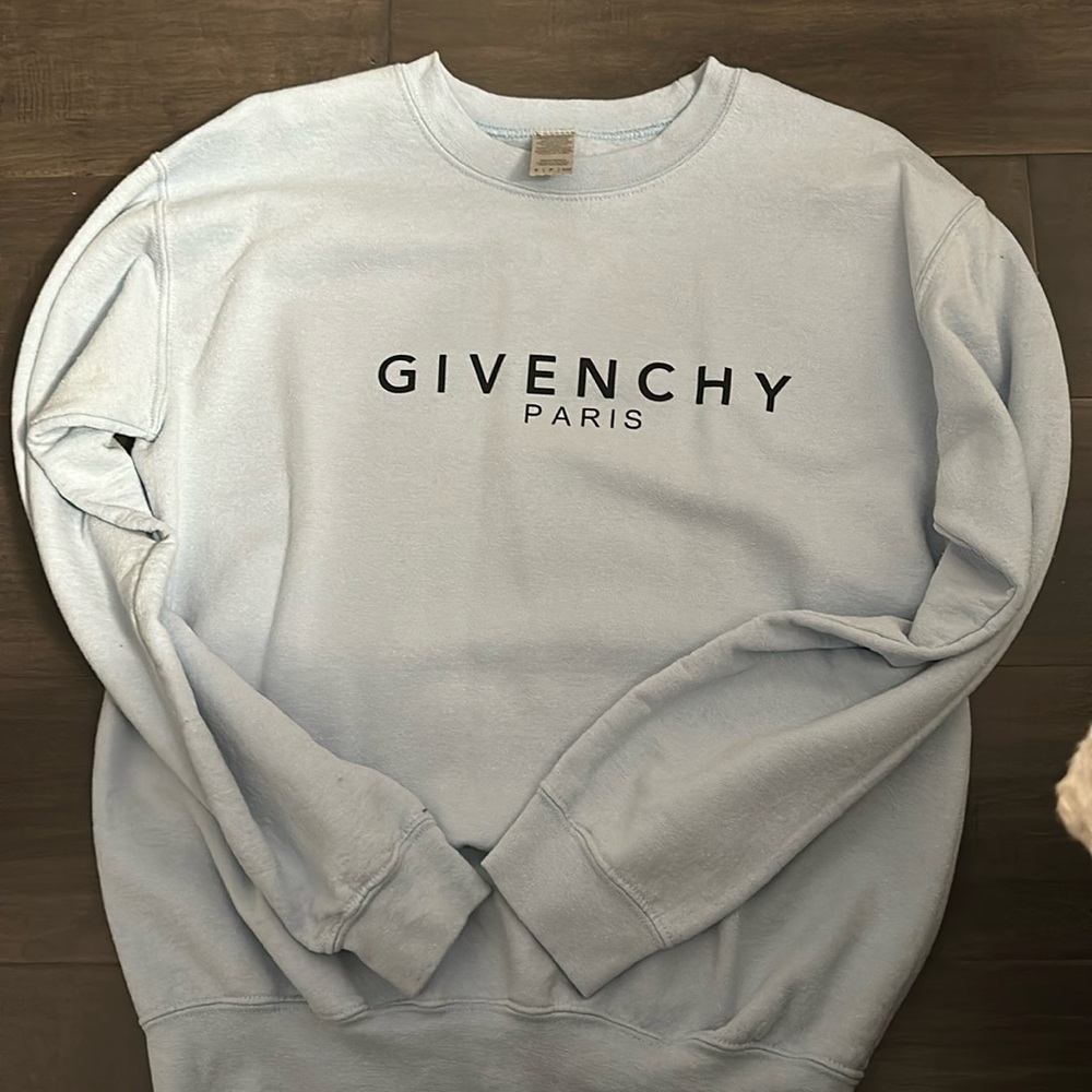 Homemade Givenchy Crewneck Sized Small, Light blue with Black letters.